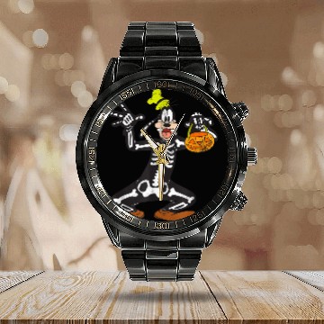 Discover Disney Goofy Skeleton Halloween Calendar Steel Band Watch