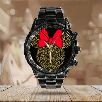 Discover Disney Minnie Mouse Dotted Gold Icon Calendar Steel Band Watch Calendar Steel Band Watch