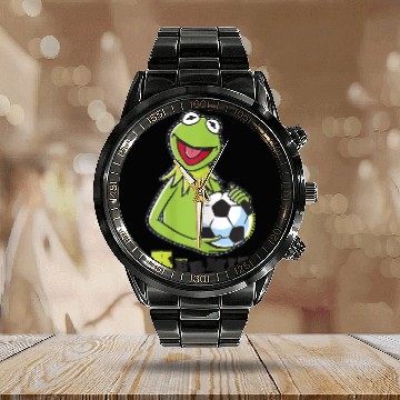 Discover Disneyss The Muppets Kermit Soccer Ball Vintages Stencil Logo Calendar Steel Band Watch