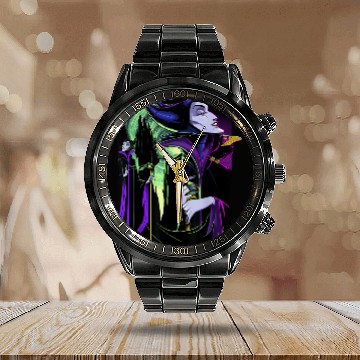 Discover Disney Sleeping Beauty Maleficent Large Side Por Calendar Steel Band Watch