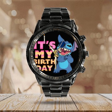 Discover Disney Lilo Stitch It's My Birthday Happy Text Stack Baseball Tees Calendar Steel Band Watch