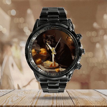 Discover black cats Paws Eat Cheese Calendar Steel Band Watch