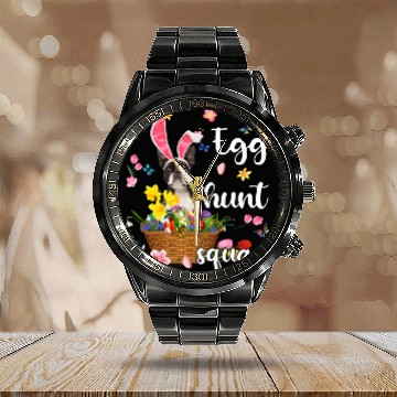 Discover Dog Boston Terrier Happy Easter Day Easter Colorful Egg Hunt Calendar Steel Band Watch