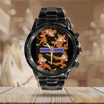 Discover Disney Aladdin Abu Monkey Mischief Calendar Steel Band Watch
