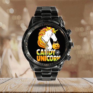 Discover Unicorns candy corn horn pumpkin Calendar Steel Band Watch