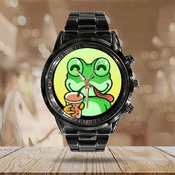 Discover Frog Gift Cute Kawaii Toad Drinking Bubble Tea a Frog Boba Tea Calendar Steel Band Watch