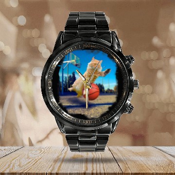 Discover Cat Paws Basketball Lover Maine Coon Cat Playing Calendar Steel Band Watch