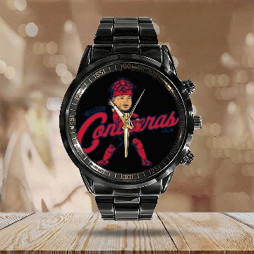 Discover Baseball Gift Willson Contreras Caricature St. Louis Calendar Steel Band Watch
