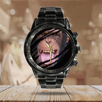 Discover Monkey Lover African Chimpanzee Eye Claw Chimp Monkey Face Silhouette 1 Calendar Steel Band Watch