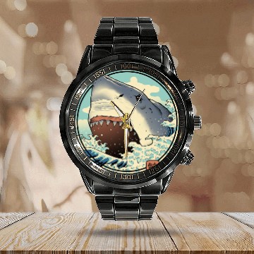 Discover Ocean Shark Attack Calendar Steel Band Watch