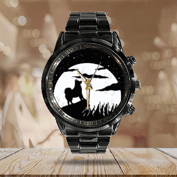 Discover Dog Alaskan Malamute Moon and Halloween 3 Calendar Steel Band Watch