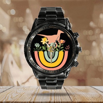 Discover Dinosaur Dino Raptor Velociraptor Dino Rainbow Boho Bohemian Calendar Steel Band Watch