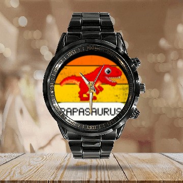 Discover Dinosaur Dino Papasaurus T Rex Dinosaur Pixel style Fathers Day Calendar Steel Band Watch