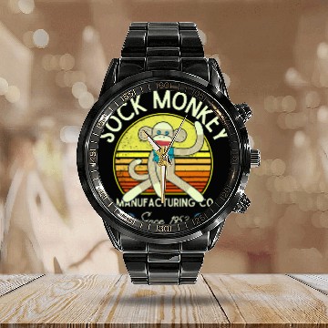 Discover Monkey Lover Sock Monkey Manufacturing Co. Retro vintages Sock Monkeys Calendar Steel Band Watch