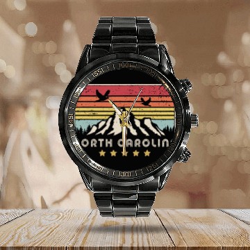 Discover North Carolina Retro Style NC Calendar Steel Band Watch