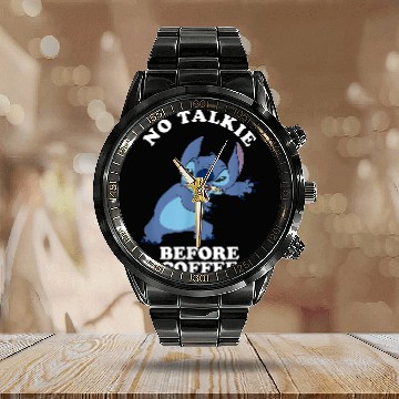 Discover Disney Lilo Stitch No Talkie Before Coffee Grumpy Alien Baseball Tees Calendar Steel Band Watch