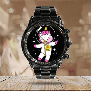 Discover Unicorns Solar System Planets Science Space Unicorns Astronaut Calendar Steel Band Watch