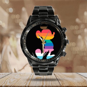 Discover Disney Mickey Mouse Pride Inclusive Pose Rainbow Icon Fill Zip Calendar Steel Band Watch