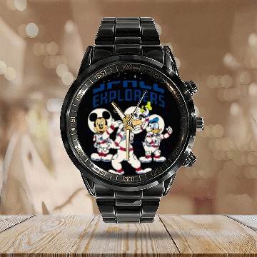 Discover Disney Mickey Goofy Donald Space Explorers Baseball Jerseys Calendar Steel Band Watch
