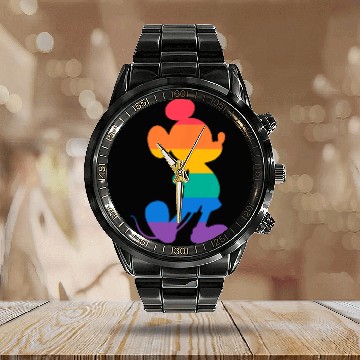 Discover Disney Mickey Mouse Pride Classic Pose Rainbow Icon Fill Zip Calendar Steel Band Watch