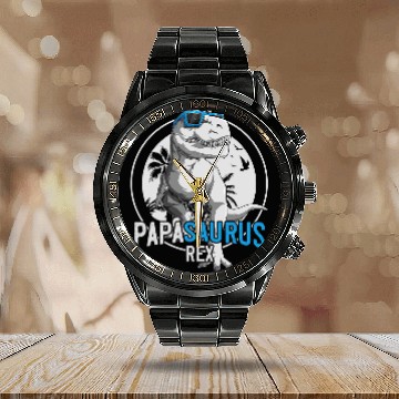 Discover Dinosaur Dino Mens Papasaurus T Rex Funny Dinosaur Daddy Papa Saurus 3 Calendar Steel Band Watch