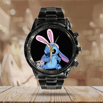 Discover Disney Stitch with Easter Bunny Calendar Steel Band Watch