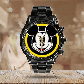 Discover Amazon Essentials Disney Smiling Mickey In Yello Calendar Steel Band Watch