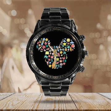 Discover Disney Mickey Mouse Icon Summer Fun Calendar Steel Band Watch