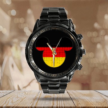 Discover Disney Mickey Mouse Logo Germany Flag Fill Zip Calendar Steel Band Watch