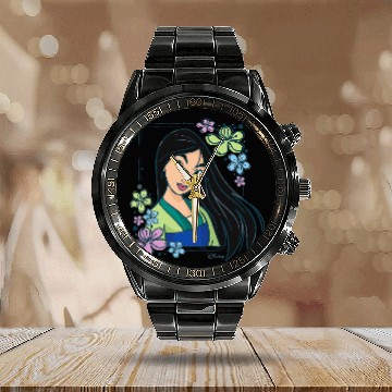 Discover Disney Princess - Mulan Flowers Zip Calendar Steel Band Watch