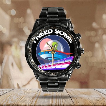 Discover Aliens I Need Space Funny Alien Astronomy Science Calendar Steel Band Watch