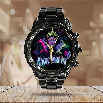 Discover Disney Villains Evil Queen Magic Mirror Illustrated Zip Calendar Steel Band Watch
