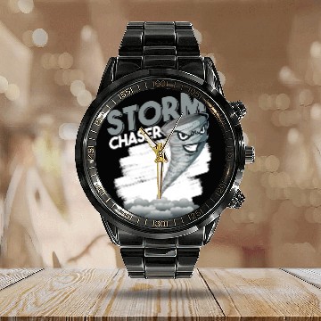 Discover Funny Weather Meteorologist Storm Chasers Hurricane Calendar Steel Band Watch