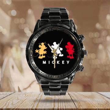 Discover Amazon Essentials Disney Mickey Silhouette Trio Calendar Steel Band Watch