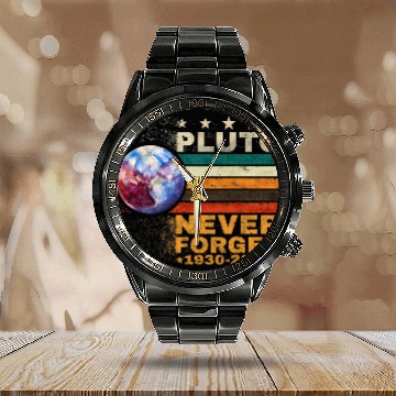 Discover Astronauts Pluto Never Forget Watercolor Retro Style Space Science Calendar Steel Band Watch