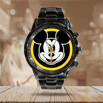 Discover Amazon Essentials Disney Smiling Mickey in Yello Calendar Steel Band Watch