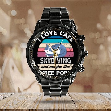 Discover Cat Paws I love Cats Skydiving and like Three People Calendar Steel Band Watch