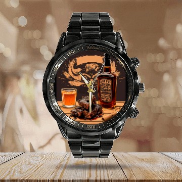 Discover BBQ Barbeque Whisky Bourbon Grilled Meat Drinking Grill Calendar Steel Band Watch