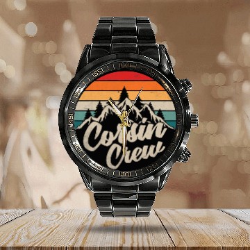 Discover Camping Camp Cousin Crew Retro Camper Calendar Steel Band Watch
