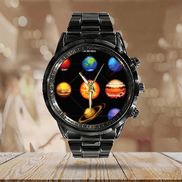 Discover Astronomy Lover Space Science Galaxy Planets Solar System 3 Calendar Steel Band Watch