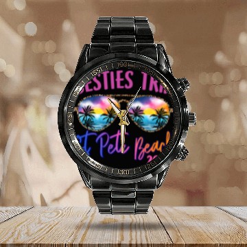 Discover Besties Trip St Pete Beach Sunglasses Summer Vacation Calendar Steel Band Watch
