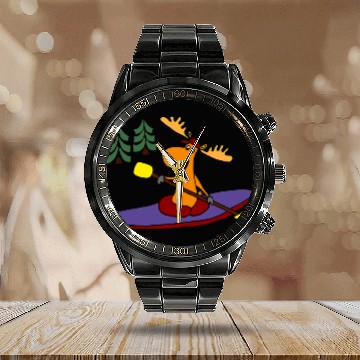 Discover Deers Smiletodaytees Funny Moose Kayaking Cartoon Calendar Steel Band Watch