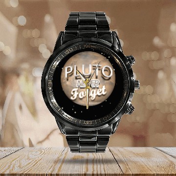 Discover Astronomy Lover Pluto Never Forget Space Planetary Astronomy Astronomer Calendar Steel Band Watch