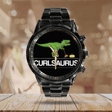 Discover Dinosaur Dino Curlsaurus Curling Saurus Dinosaur Winter Sports Lover Calendar Steel Band Watch