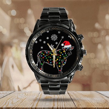 Discover Cattle Cow Christmas Light Tree xmass Snow Lover 4 Calendar Steel Band Watch