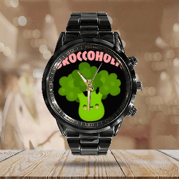 Discover Broccoholic Broccoli Vegan Vegetable Healthy Vegetarian Calendar Steel Band Watch