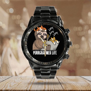 Discover Cat Paws Programmer Computer Science Gift For Web Developer Calendar Steel Band Watch
