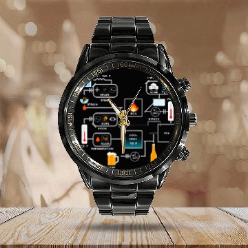 Discover Beer Brewing Schematic Craft Beer Lover Ferment Alcohol Calendar Steel Band Watch