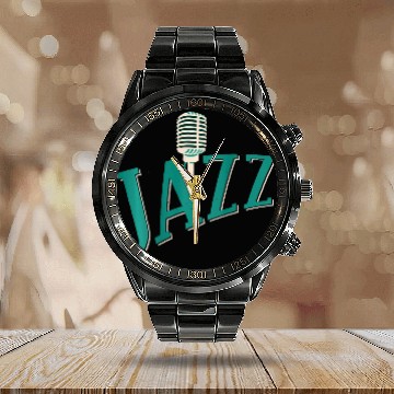 Discover Backprint Jazz Microphone Calendar Steel Band Watch