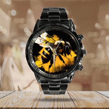 Discover Bee Beekeeping Honeybee and bumble bee for American hive beekeepers 6629 Beekeeper Calendar Steel Band Watch